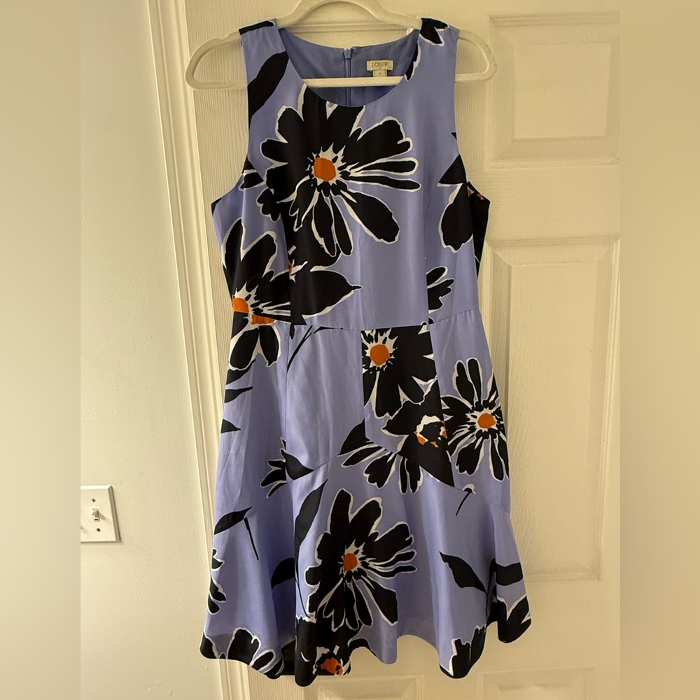 J. Crew Floral Dress in Light Blue, Navy, and Orange